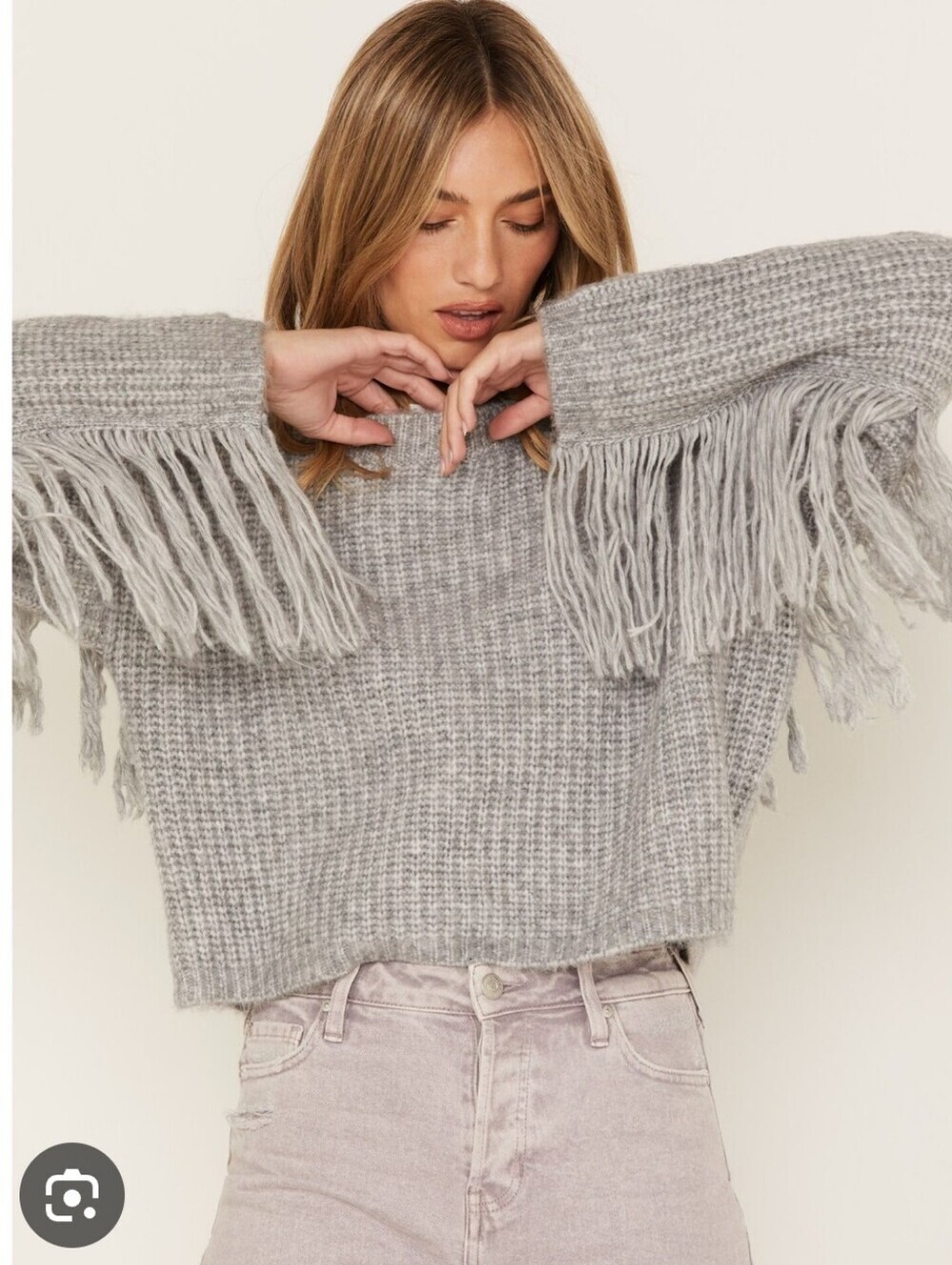 Wild Moss Fringe Sleeve Chunky Knit Sweater Sz Large